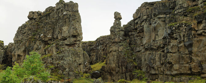Pingvellir national park in Iceland. Located in a rift valley that marks the crest of the Mid-Atlantic Ridge